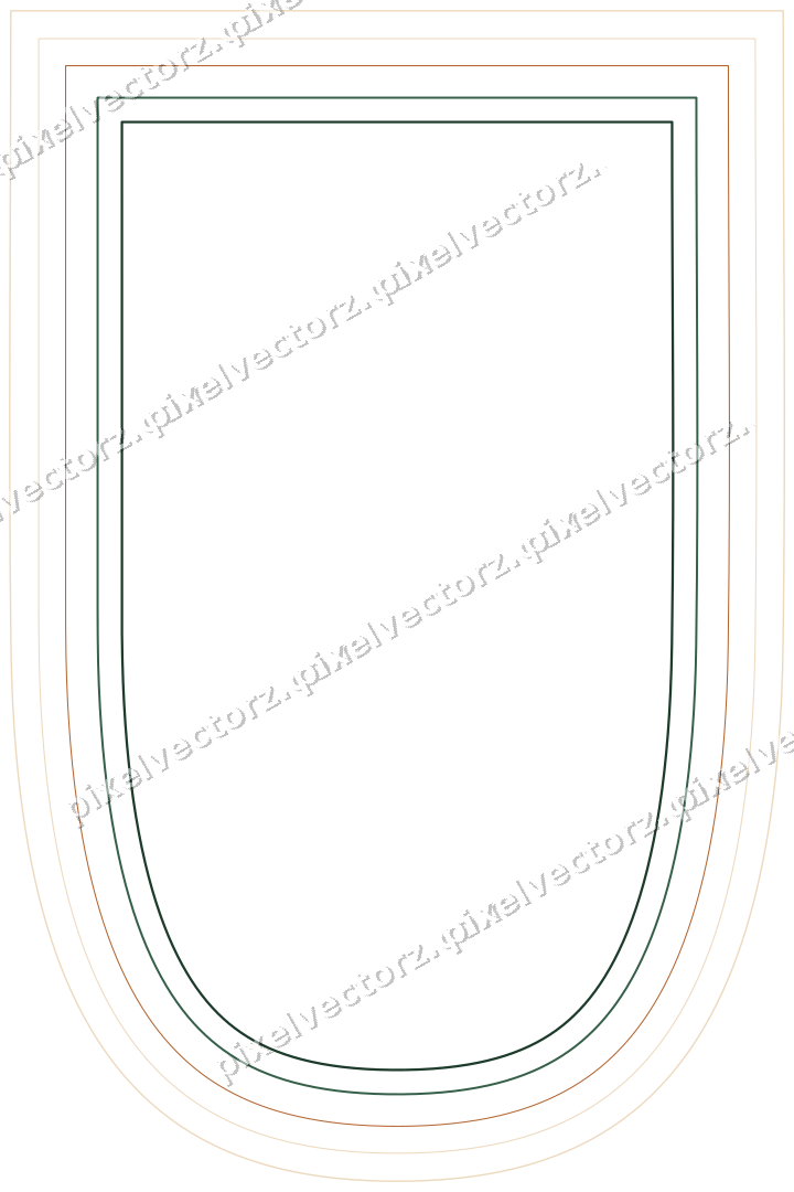 Decorative line art frame in dark green and orange with shield