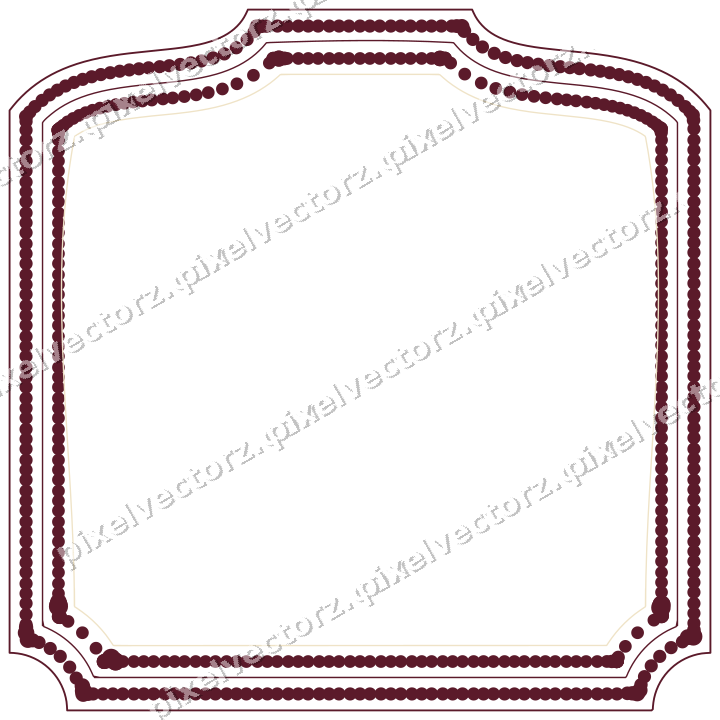 Decorative line art frame in dark pink and amber with label plaque