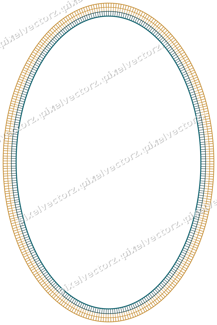 Decorative line art frame in amber and dark teal with oval