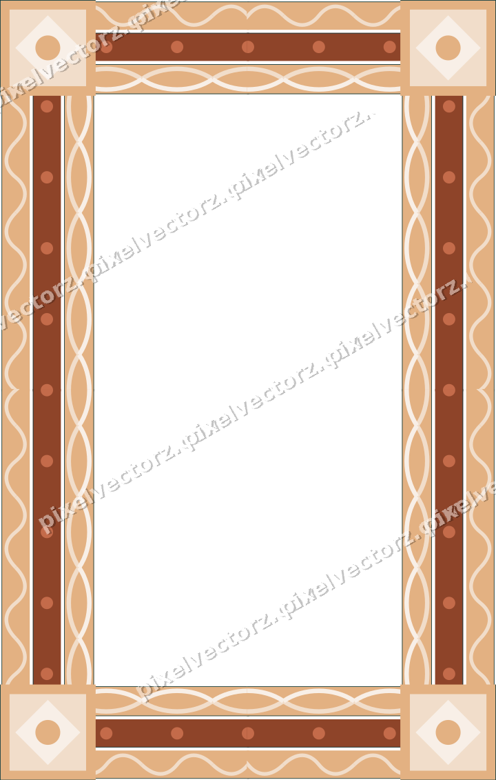 Decorative picture frame border in dark teal and orange with wave band