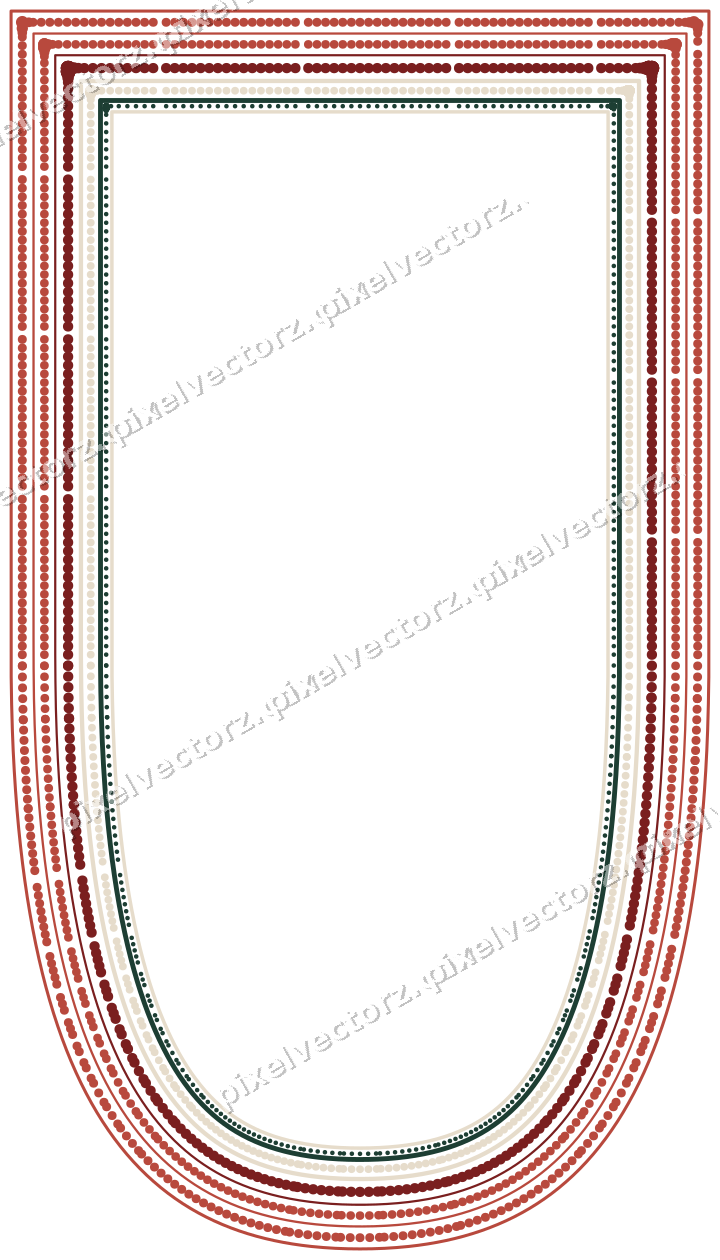 Decorative line art frame in dark red and dark green with shield