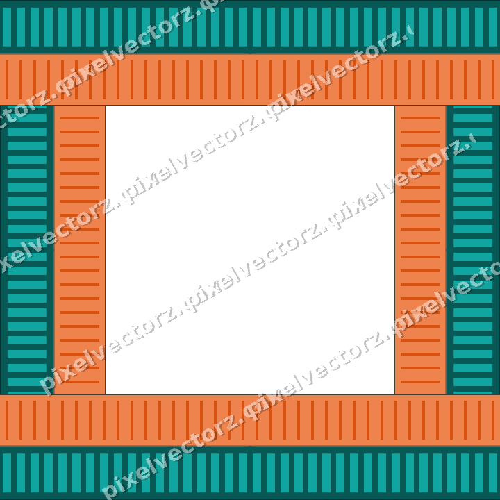 Decorative picture frame border in orange and teal with dentil