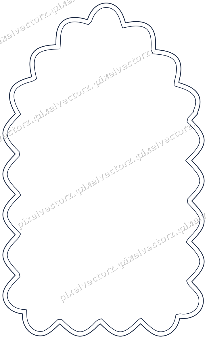 Decorative line art frame in dark blue and white with label plaque