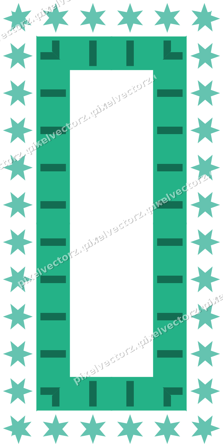 Decorative picture frame border in green and teal with star band