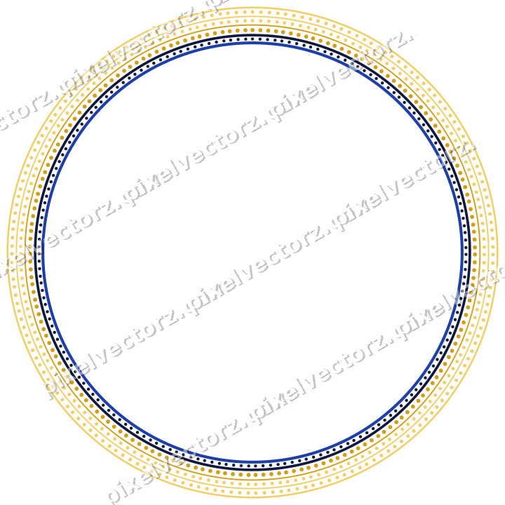Decorative line art frame in amber and blue with oval and dotted line