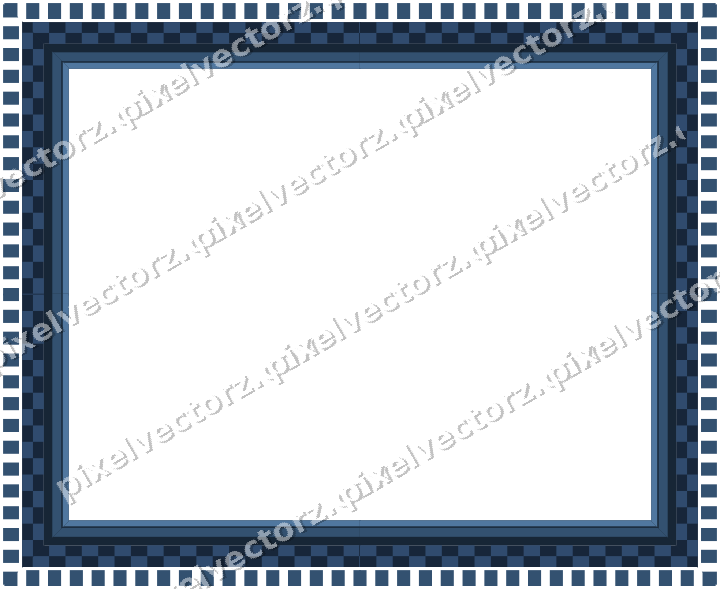 Decorative picture frame border in dark blue and orange with dentil