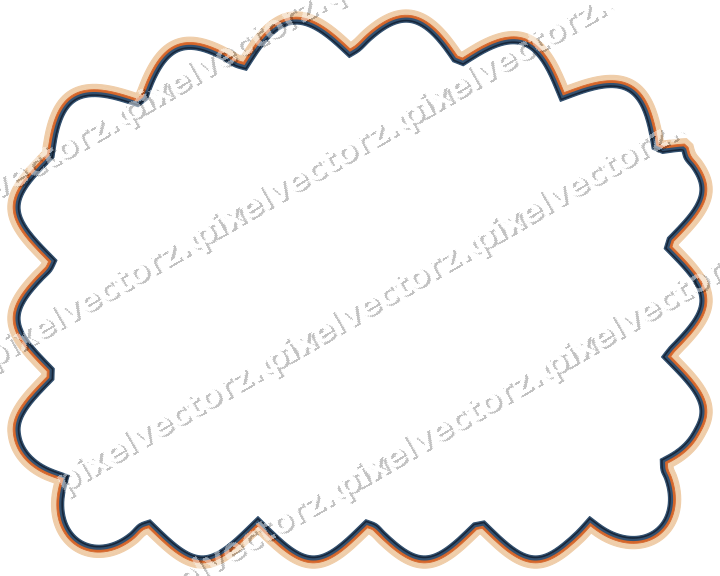 Decorative line art frame in dark blue and orange with label plaque