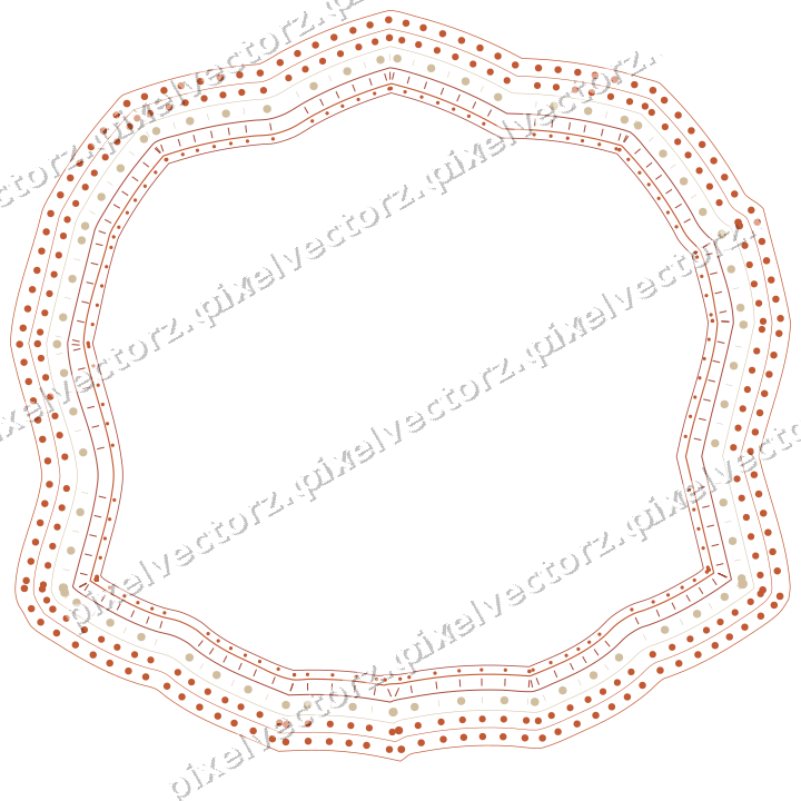 Decorative line art frame in orange and amber with label plaque