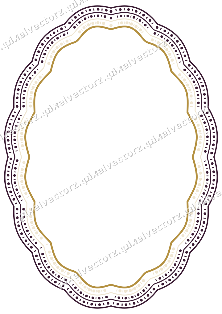 Decorative line art frame in dark magenta and amber with oval
