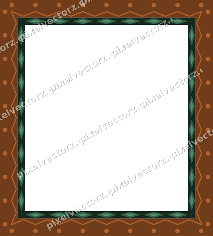 Decorative picture frame border in dark green and orange with zigzag