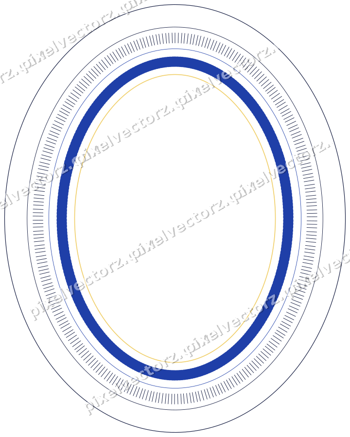 Decorative line art frame in amber and blue with oval and dashed line