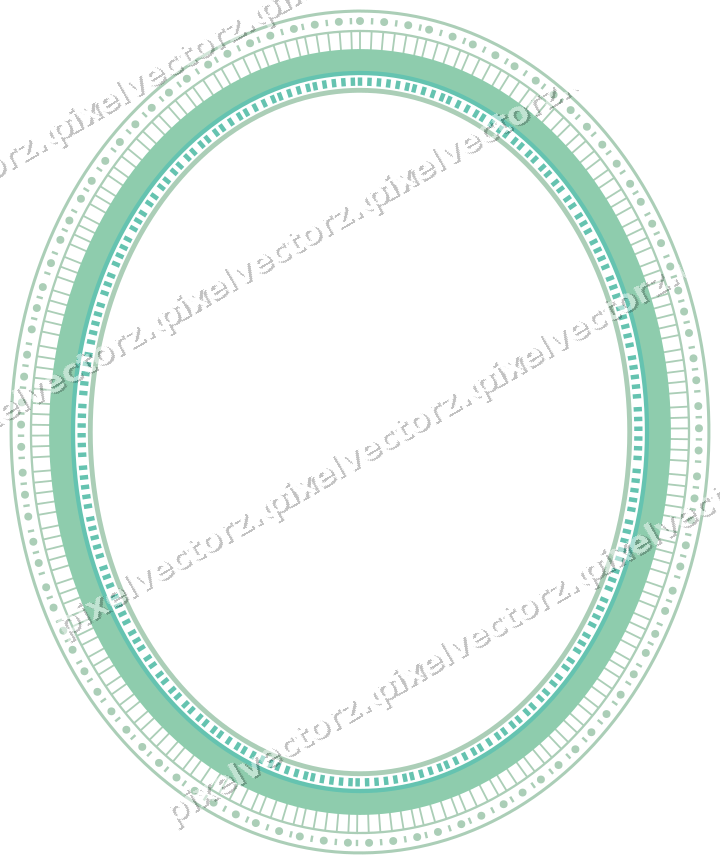 Decorative line art frame in green and teal with oval and beaded line