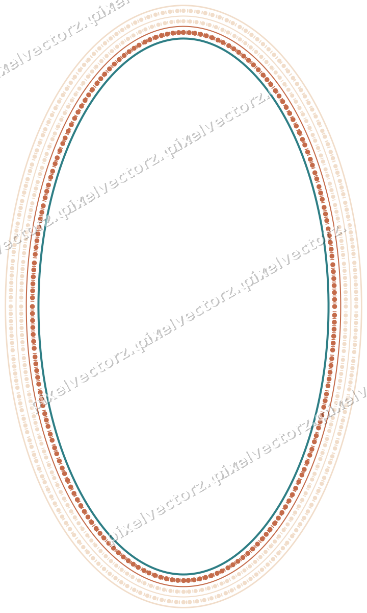 Decorative line art frame in dark teal and orange with oval