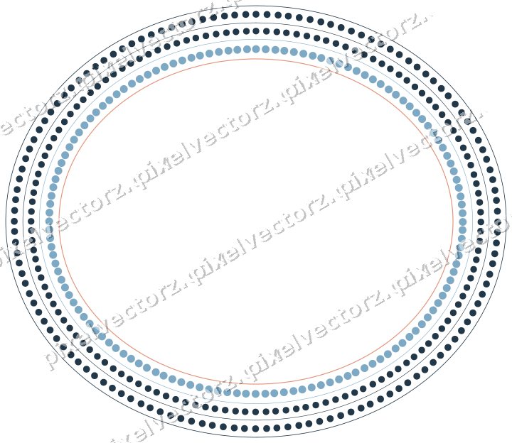 Decorative line art frame in orange and cyan with oval and dotted line