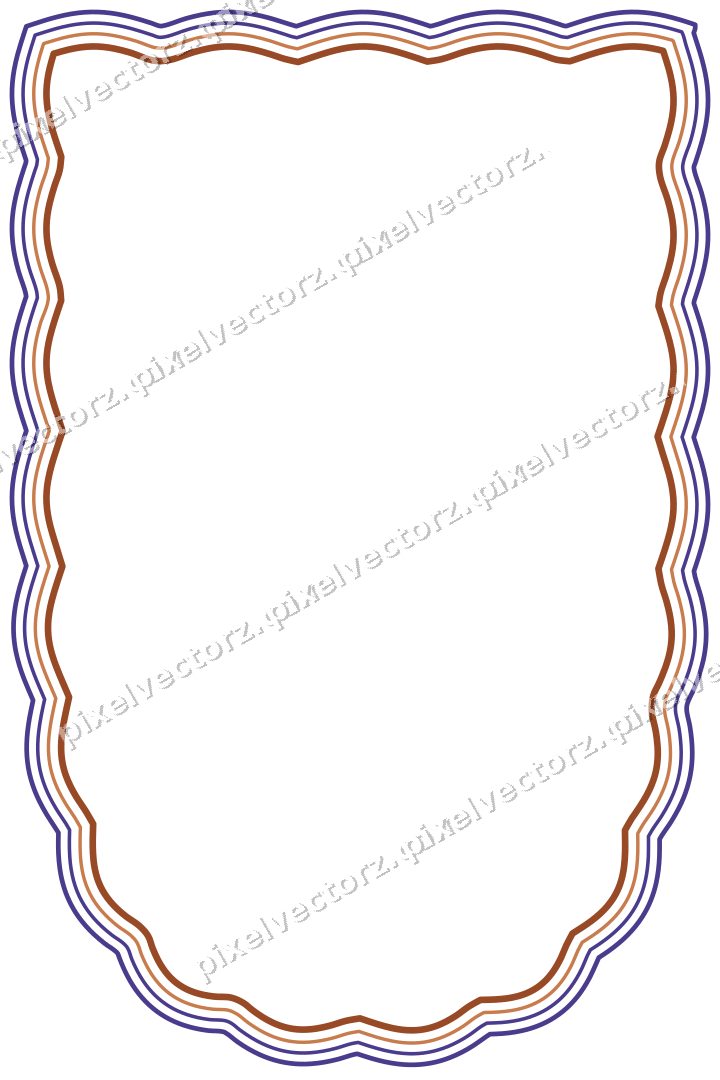 Decorative line art frame in orange and blue with shield