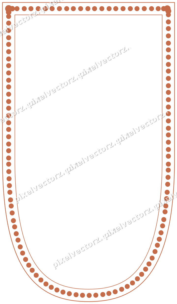 Decorative line art frame in dark teal and orange with shield