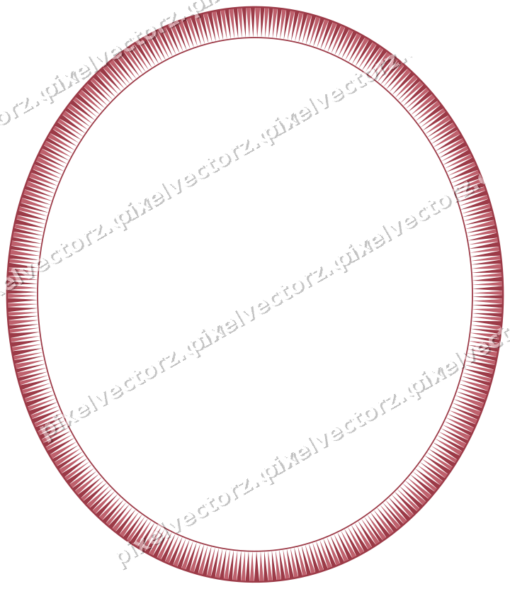Decorative line art frame in dark pink and red with oval and dentil