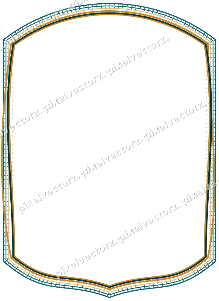 Decorative line art frame in amber and dark teal with label plaque