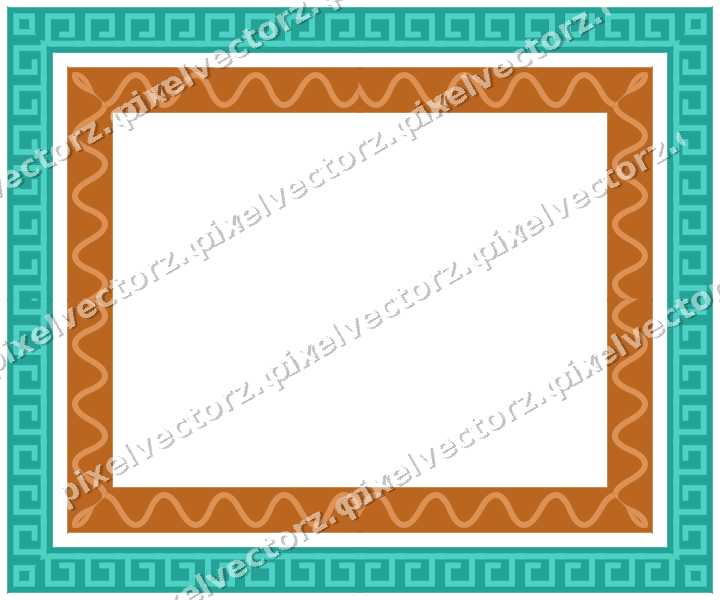 Decorative picture frame border in orange and teal with greek key