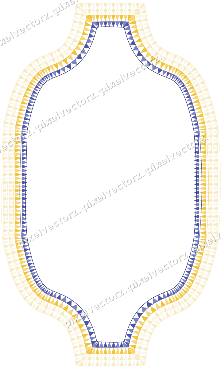 Decorative line art frame in dark blue and amber with label plaque