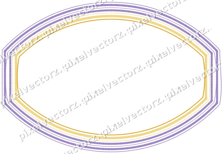 Decorative line art frame in amber and purple with label plaque