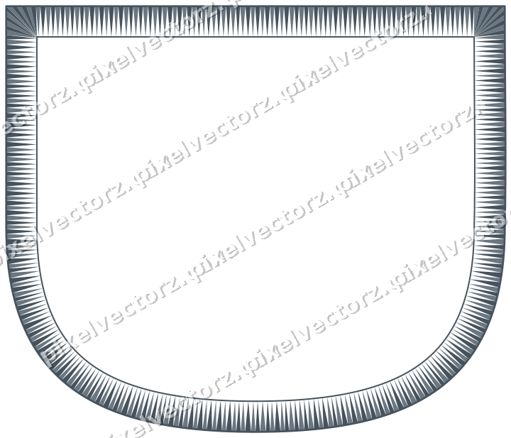 Decorative line art frame in blue and orange with shield and dentil
