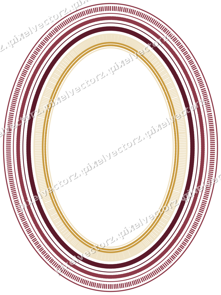 Decorative line art frame in dark pink and amber with oval