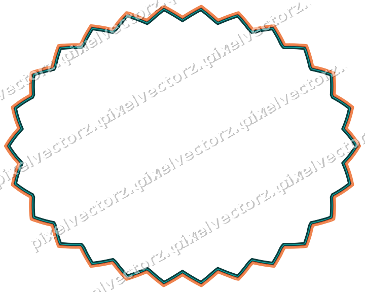 Decorative line art frame in orange and teal with oval and zigzag edge