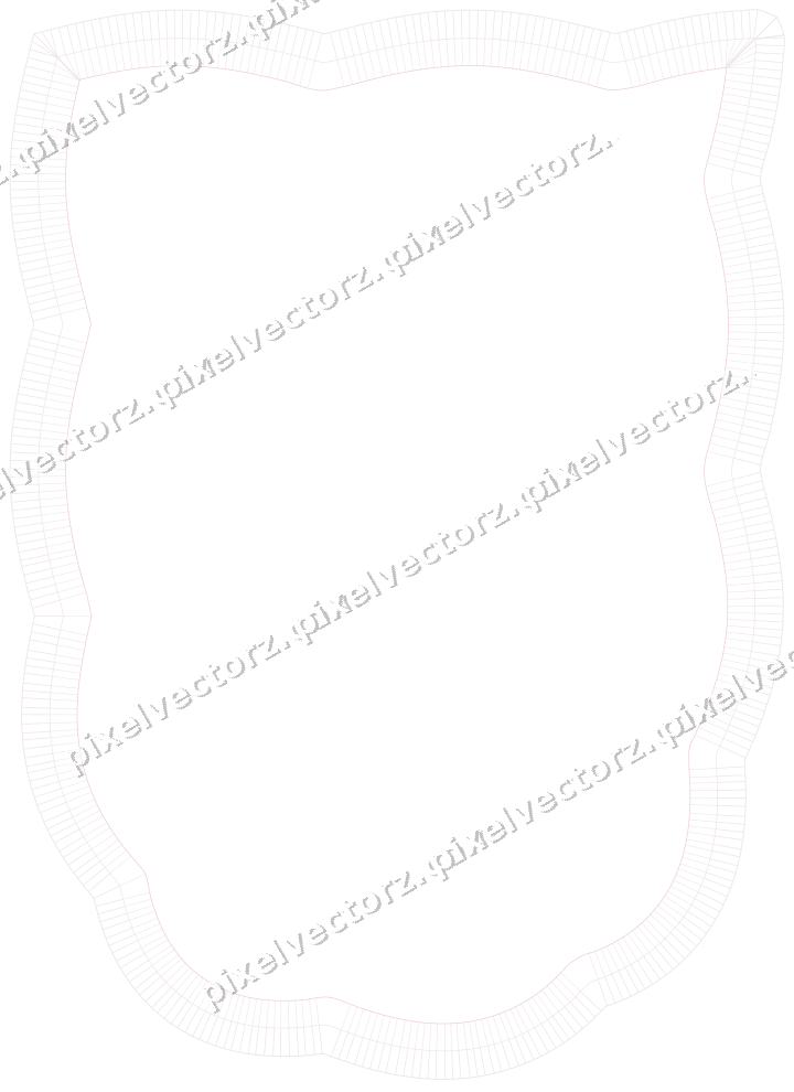 Decorative line art frame in pale pink and pale red with shield