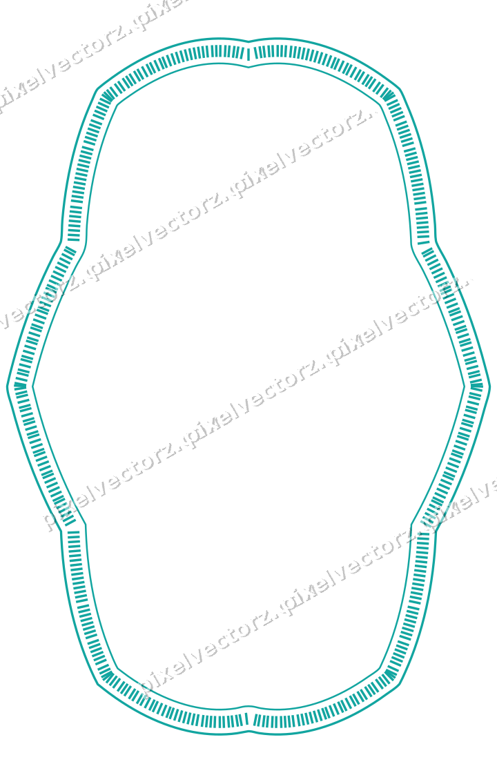 Decorative line art frame in orange and teal with oval and zigzag edge