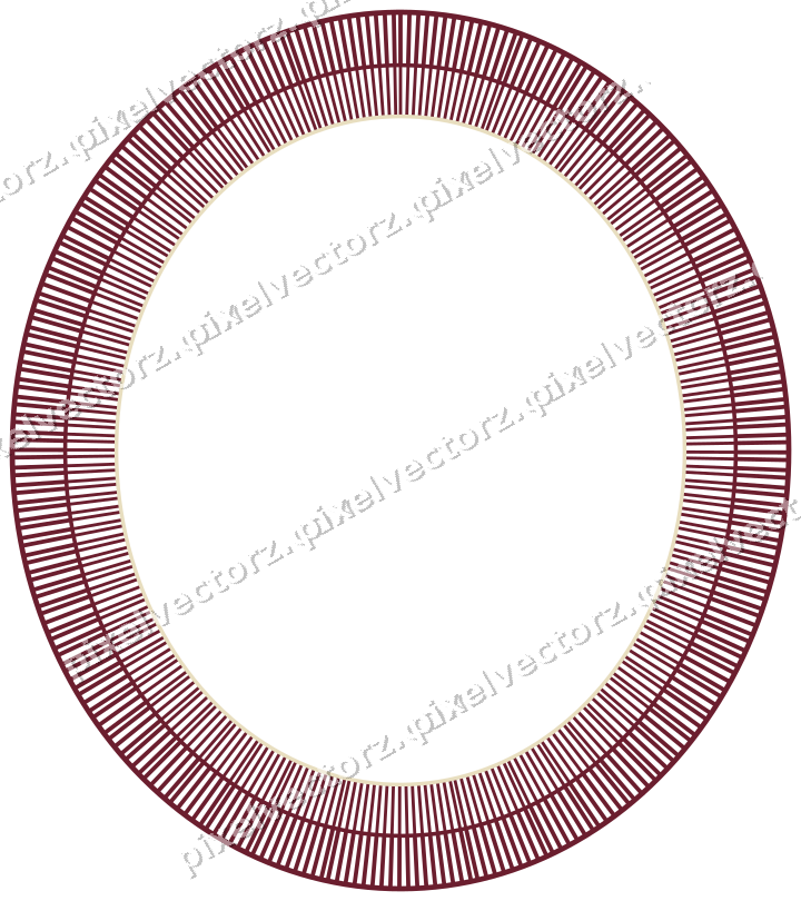 Decorative line art frame in dark pink and red with oval and hatching