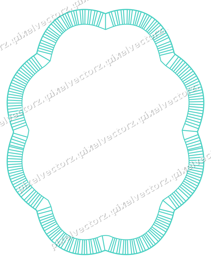 Decorative line art frame in orange and teal with oval
