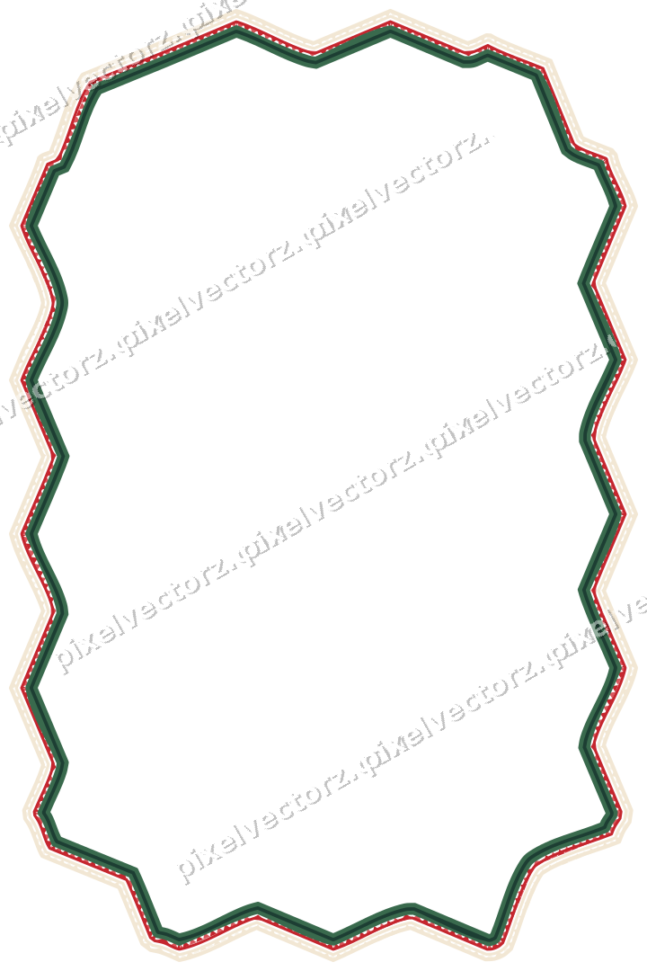 Decorative line art frame in dark green and red with label plaque