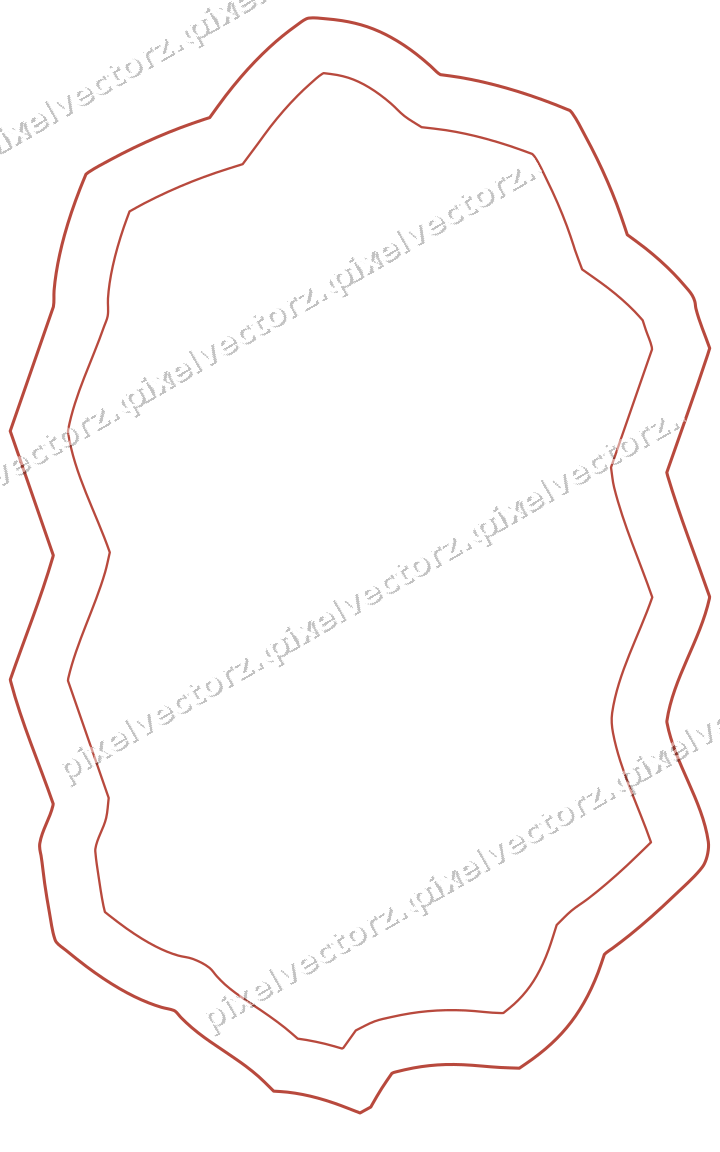 Decorative line art frame in dark red and dark green with label plaque