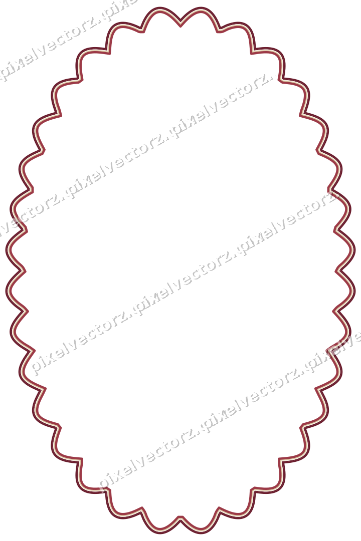 Decorative line art frame in dark pink and red with oval