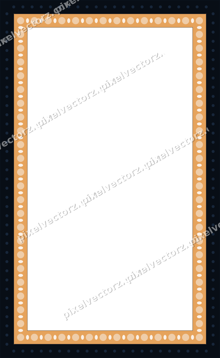 Decorative picture frame border in dark blue and orange with dot row