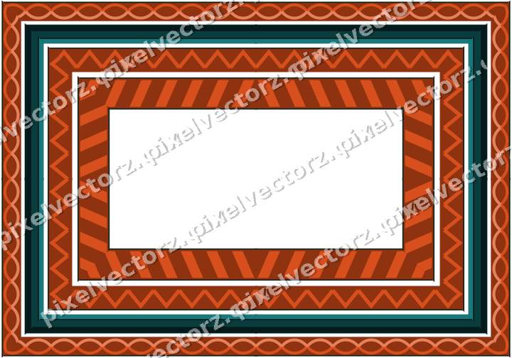 Decorative picture frame border in orange and teal with guilloche