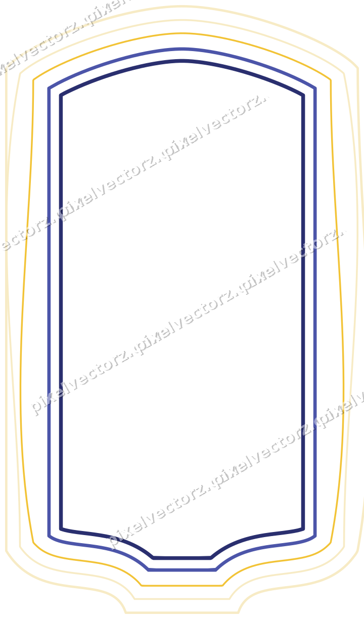 Decorative line art frame in dark blue and amber with label plaque