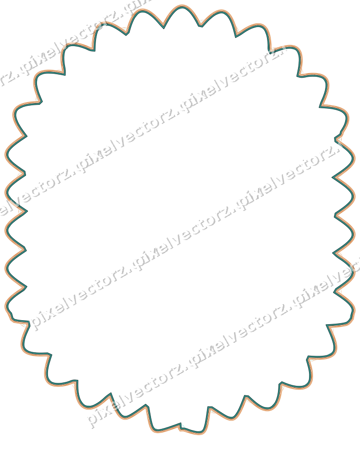Decorative line art frame in orange and teal with label plaque