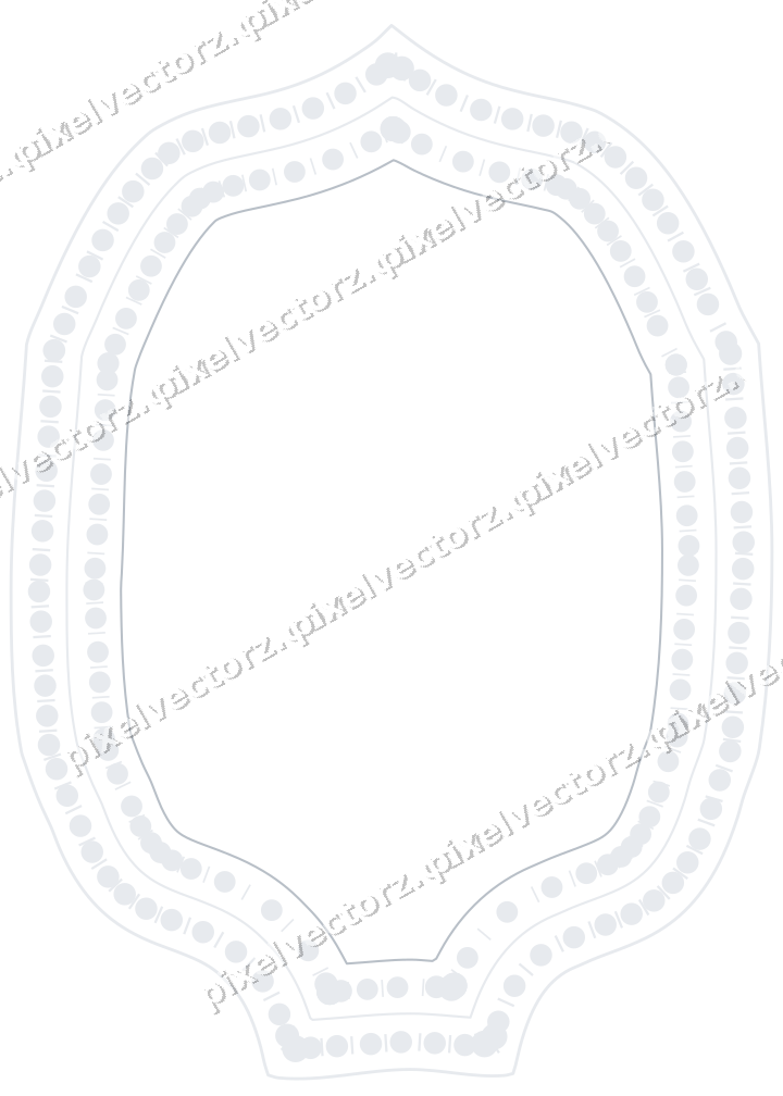 Decorative line art frame in dark blue and white with label plaque