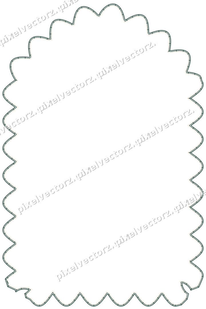 Decorative line art frame in dark green and red with label plaque