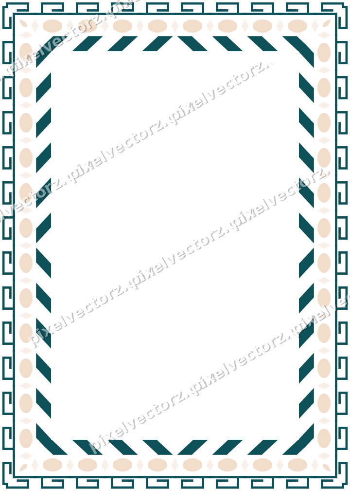 Decorative picture frame border in dark teal and orange with greek key