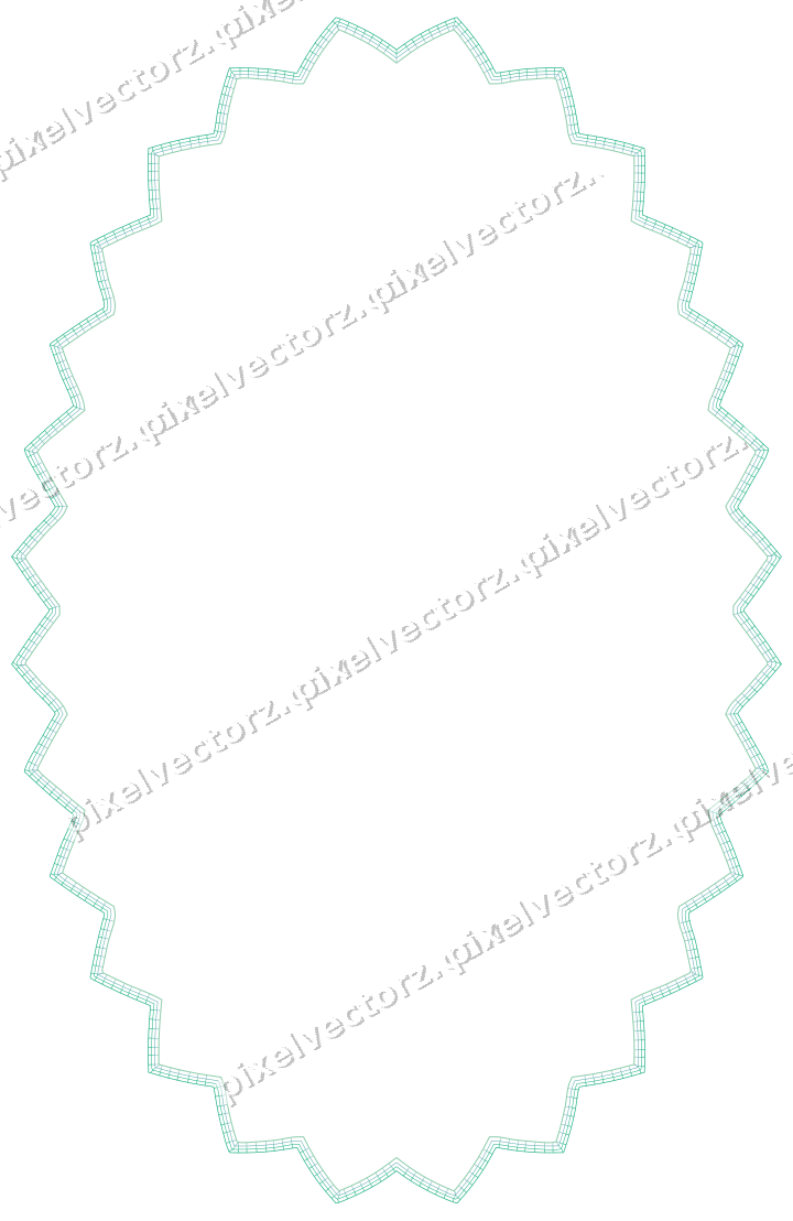 Decorative line art frame in green and teal with oval and zigzag edge
