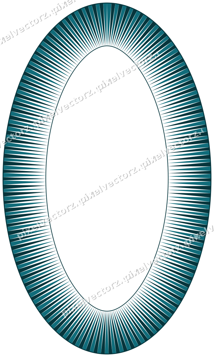 Decorative line art frame in amber and dark teal with oval and dentil