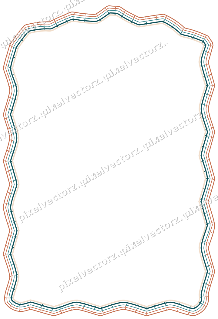 Decorative line art frame in dark teal and orange with label plaque