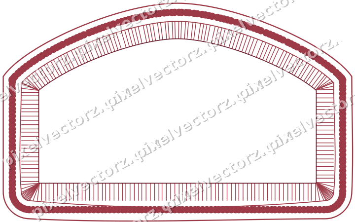 Decorative line art frame in dark pink and red with label plaque