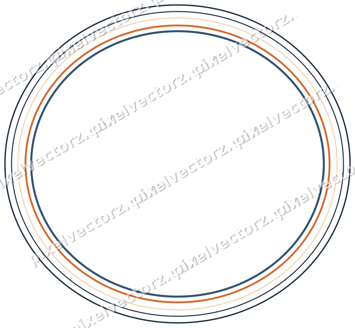 Decorative line art frame in dark blue and orange with oval