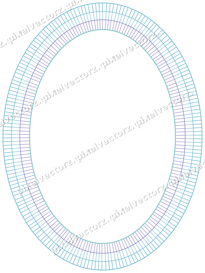 Decorative line art frame in blue and cyan with oval and hatching