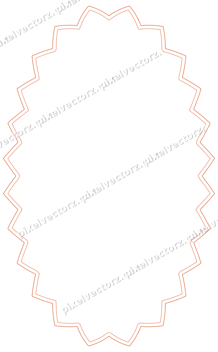 Decorative line art frame in orange and teal with oval and zigzag edge