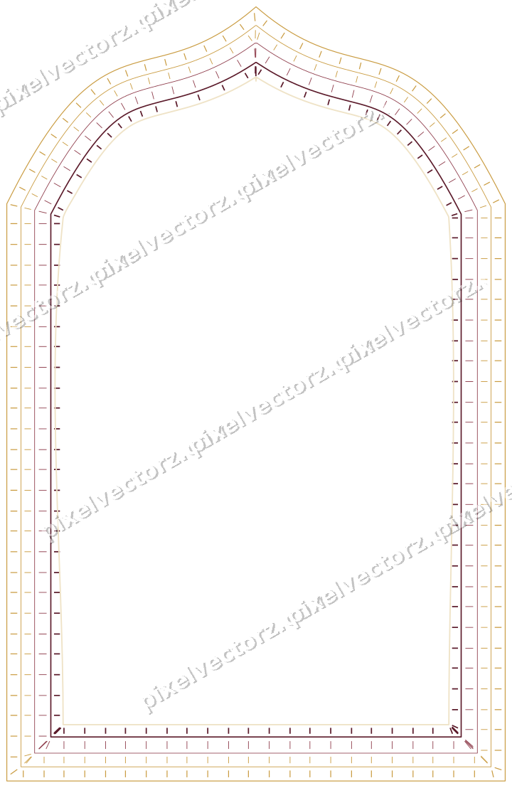 Decorative line art frame in dark pink and amber with label plaque
